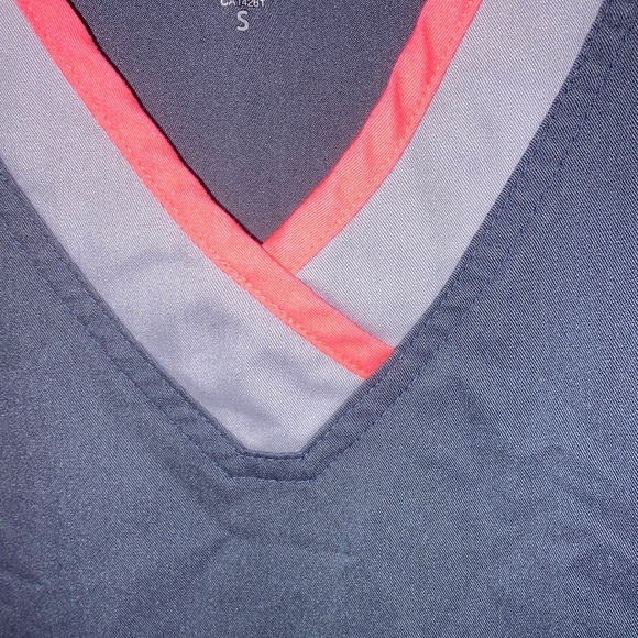 Grey's Anatomy Charcoal and Coral V-Neck Scrub Top - Picture 8 of 8